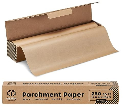 GUSTO [15 in x 200 ft - 250 Sq.Ft] Kraft Parchment Paper for Baking, Non-Stick Baking Paper - Parchment Paper Roll With Cutter for Air Fryer, Baking & Cooking (Formery Comfy Package)