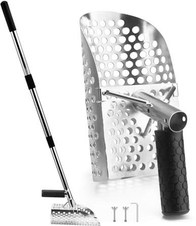 YTYLSJ Cuchara de arena para detección de metales, pala de acero inoxidable con mango largo, resistente y duradera, ideal para búsqueda de tesoros junto al mar