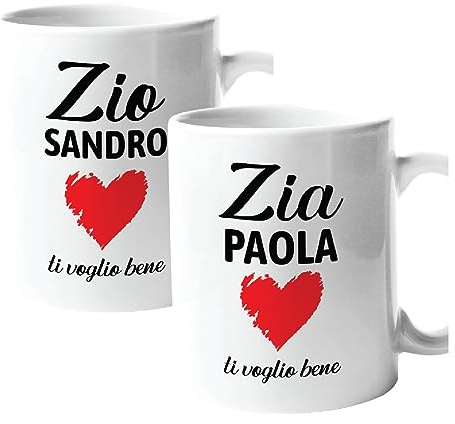 Colorfamily Coppia Tazze Personalizzati Set da 2 Tazze Ti voglio bene Zio Zia Personalizzabili con Nome Natale Compleanno Matrimonio Fidanzamento - Tazza Mug 11 oz