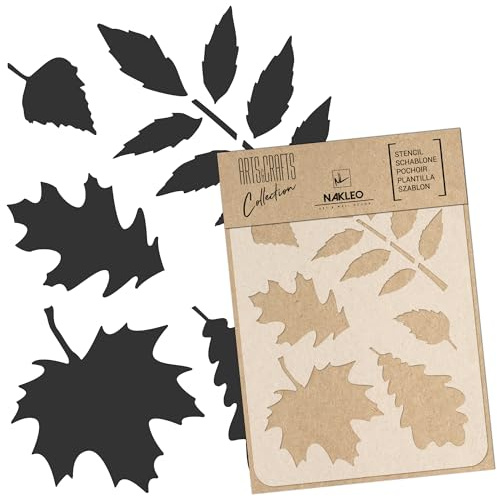 NAKLEO Pochoir pour Peinture Artisanat A5 15x21cm, Modèle en Plastique, Réutilisable, Feuilles Automne Nature, DIY Bricolage Scrapbooking Décoration a Peindre, Mur Sol Bois Tissu Meuble