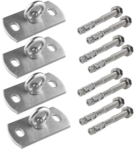 4er-Set Sonnensegel Wandhalterung V2A: Befestigung an Beton mit Fixankern | V2A-Edelstahl Wandhalter - Made in Germany - inkl. 8 M10-Fixankern für Beton: 4 Ankerplatten, sofort montagebereit