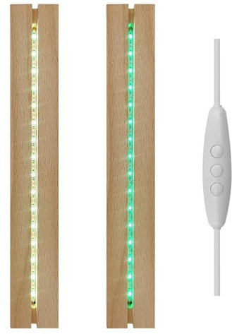 Lange hölzerne LED-Lichtbasis für Acrylglas, buntes Licht, beleuchteter Holzsockel, Ständer, LED-Leuchten mit USB-Schalter, Display-Basis für Kristallglas, Kunstharz, Kunst (2 Stück)