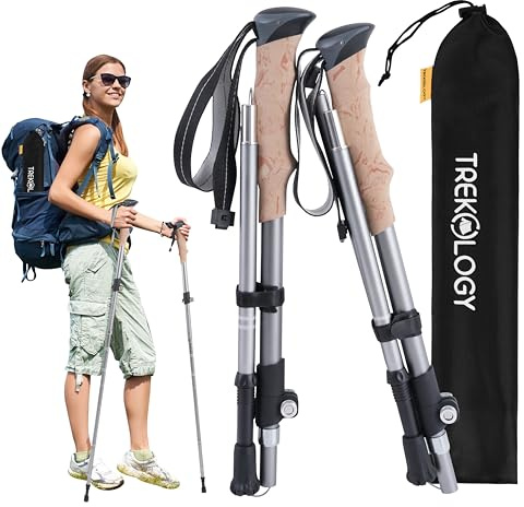 TREKOLOGY XE 2Pcs Bastoncini Trekking Pieghevoli - Collassabili Bastoni Trekking - Racchette/Bastone Per Camminare Con Impugnatura In Schiuma Eva - Escursionismo & Montagna, Passeggio Accessori