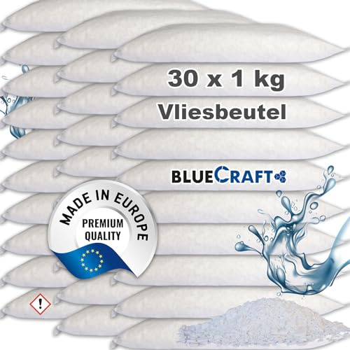 Bluecraft 30x 1kg Luftentfeuchter Nachfüllpack Entfeuchter Granulat im Vliesbeutel Raumentfeuchter ohne Strom Feuchtigkeitskiller Raumluftentfeuchter Trockenmittelbeutel Schimmelschutz