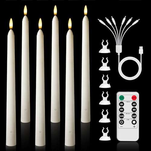 Opard LED Stabkerzen mit Timerfunktion und Fernbedienung, 6 Stück Schnell Aufladbar Elektrische Kerzen mit Flackernde Flamme für Raumdekoration, Hochzeit und Party