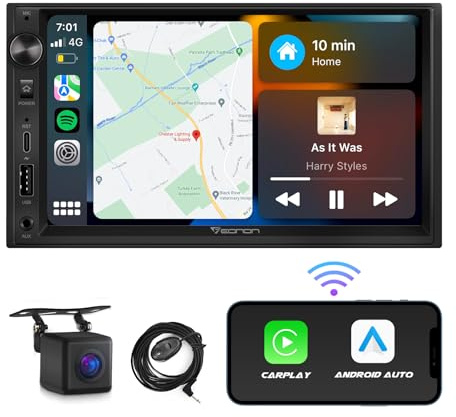 Eonon 7'' Double Din Car Stereo Wireless CarPlay & Wireless Android Auto Car Audio Receivers with AHD Backup Camera, Built in DSP, Bluetooth, MirrorLink, SWC, FM/AM, Fast Charge - X3