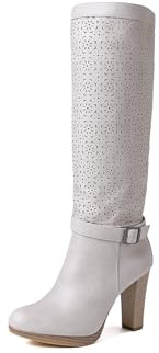 QUEEN HELENA Stivali Alti Traforati con Tacco con Zip Laterale Casual Donna X30-111