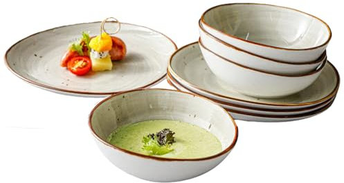 Kadum Potosi - Set di 8 piatti piani in ceramica di alta qualità per 4 persone, 4 piatti da colazione Ø 21,0 cm e 4 ciotole per insalata, Ø 15,0 cm (grigio)