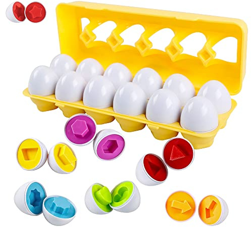 huruirui Montessori Uova Giocattolo per Bambini Uova Abbinate, Classificazione di Colore e Forma 12PCS Giocattolo Educativo per Bambini Pasqua Uovos 2 3 Anni Ragazzi e Ragazze
