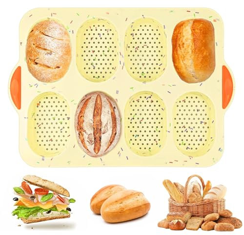 Stampi Forno Pagnotte, Silicone Mini Baguette Teglia, Teglia a 8 Cavità, Panini con Grissini per Cuocere Pane Francese, Grissini, Panini, Pane