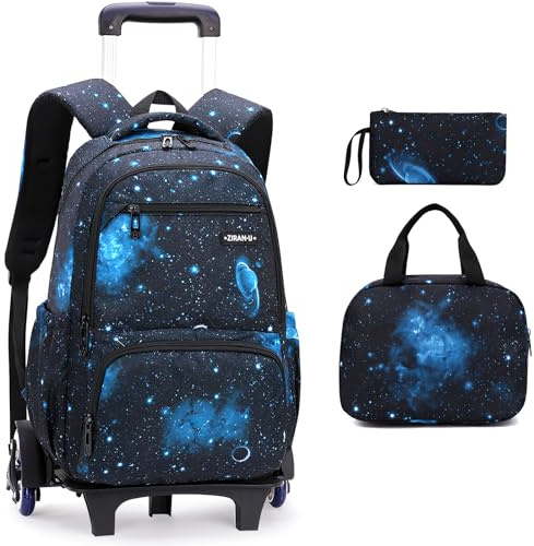 3PCS Kinder Trolley Rucksack mit Rollen - Schulrucksack für Jungen Mädchen Teens - Schultasche 31x16x45cm