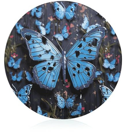Schneideblock, blauer Schmetterling, Glasschneidebretter, runde Schneidematte, tragbare Schneidematten für Küchenzubehör, leicht zu reinigen