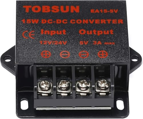 DC 12V/24V to 5V 3A Converter, Step-Down Voltage Regulator Buck Converter Power Supply Transformer for Automotive and Electronics (DC 12V/24V to 5V 3A)