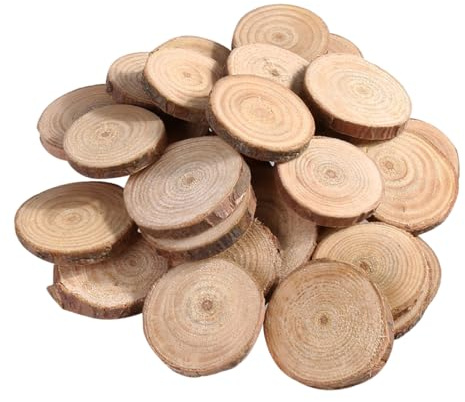 NUOBESTY 100pcs Handmade Pine Wood Slices Round Wood Chips Natural Bark Coasters for Fall Decor DIY Projects