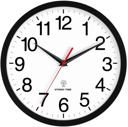 Rohioue Atomic Wall Clock, Modern 12 Inch Battery Operated Wall Clocks, Analog Clock for Living Room, Office, Home, Bedroom, Kitchen, Bathroom(Black)
