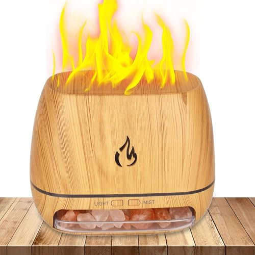 Salt Lamp Oil Diffuser, Ultrasonic 3 In-1 Flame Aromatherapy Diffuser | 7-Color Changing Cool Mist Humidifier, Simulated Flame Design for Oils, Relaxing LED Lamp for Home, Office, Bedroom