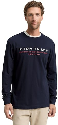 TOM TAILOR Maglietta a Maniche Lunghe Uomo con Logo Stampato, 10668 - Sky Captain Blue, L