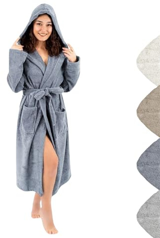 gowoll Bademantel mit Kapuze Damen und Herren aus 100% Baumwolle, Morgenmantel Frottee Kuschel, Saunamantel Warm und Kuschelig, Schnelltrocknend Weich Saugstark Bademäntel (Anthrazit XL-XXL)