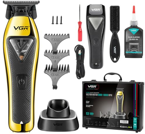 VGR 994 Vektormotor-Haarschneider für Herren, 10.000 U/min Vektor Motor | Professioneller Bart- und Haarschneider, DLC-T-Klingen-Trimmer für Friseure