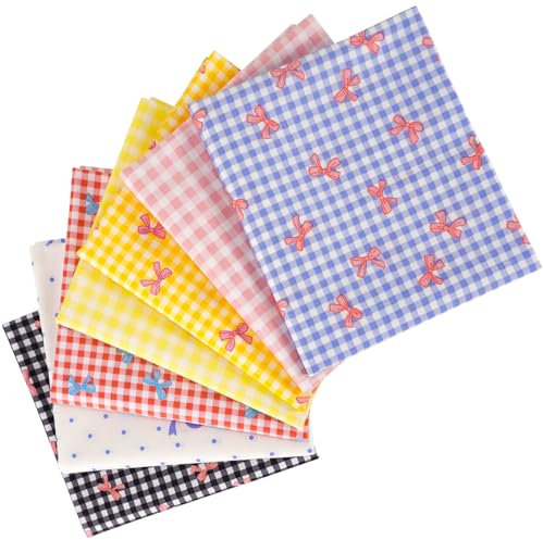 YXJDWEI Baumwollstoff Patchwork Stoffe 100% Baumwolltuch DIY Gewebe Quadrate Stoffpaket zum Nähen mit vielfältigen Muster für Handarbeiten (Pink 7 Stück 46x56cm)