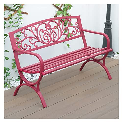 SnamicE Gartenbank, Gartenbank, Garten-Freizeitbank, hochfeste Stahl-Außenbank mit exquisiten, hohl geschnitzten Freizeitmöbeln für Innenhof, Veranda, Balkon, Garten, Rot, Einhei,Red-One Size