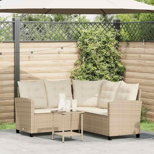 Xichuzi Gartensofa in L-Form mit Tisch und Kissen Beige Poly Rattan, Balkonmöbel Set, Gartenmöbel Set, Gartenlounge Set, Terassenmöbel, Loungemöbel Terrasse - 4103876