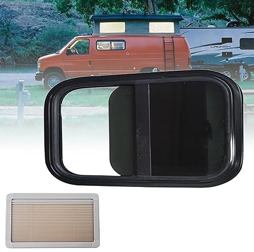RV Sliding Window with Roller Blind & Fly Screen, Aluminum Alloy Acrylic Insulating Glass for Campers & Cargo Trailers
