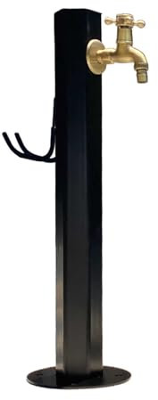 Columna agua jardín acero inoxidable Fuente de Agua Grifo con Soporte Manguera, Grifo Exterior Anticongelante Negro para Jardín Exteriores Estanque(Gold)