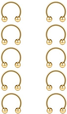 Besyvvin 6-10-pack Hufjärnspiercing Näsa Läpp Septum Helix Ring 16G Cirkulär Barbell 6/8/10/12/14mm Läpppiercing Silver Guld Svart, 6mm, Rostfritt stål