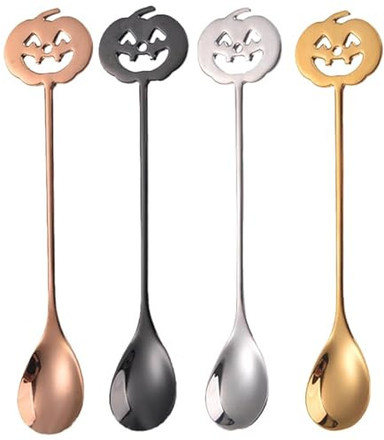 ABOOFAN Lot De 4 Cuillères À Dessert En Acier Inoxydable 304 Forme Citrouille Halloween Cuillères À Café Et Agitateurs Pour Fête Automne Service Hôtelier Cuisine