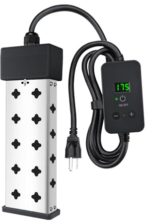 Immersion Water Heater 1800W, Portable Submersible, Real Time Temp Display, Thermostat Temp Control, Dry Burn Protection, Heating for Buckets Bathtubs Hot Tubs Above Ground and Inflatable Pools