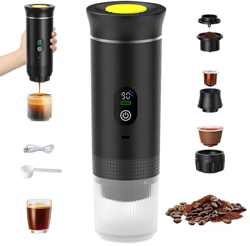 Mineup Portable Espresso Machine, Travel Coffee Machine, Car Self-Heating Coffee Maker with USB-C, Compatible With Ground Coffee & NS Capsules, Portable Espresso Maker for RV, Home, Hiking, Black