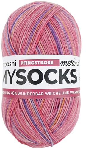 myboshi mysocks Merino, extra weiche 4-fädige Merino-Sockenwolle, 75% Schurwolle, 25% Polyamid, filzfrei, 100g, 420m Rosa (Pfingstrose), 1 Knäuel