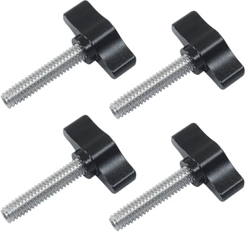 Zorveiio 4 Pcs 1/4-20 x 1-1/4 Thumb Screw, Stainless Steel Adjustable Tee Wing Aluminum Knob Black Standard/Coarse Thread, Replacement Hand Clamping Tightening Knobs for Power Supply