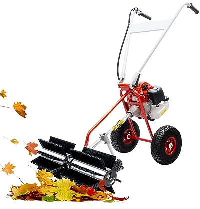 2-Stroke 43CC Gas Power Held Broom, 1.7HP 1250W Walk Behind Push Lawn Sweeper, 50inch Hand-Pushed Frame 9.4inch Wheel Push Powered Garden Leaf Sweeper w/0.26Gal Tank, Petrol-Powered Automatic Clutch