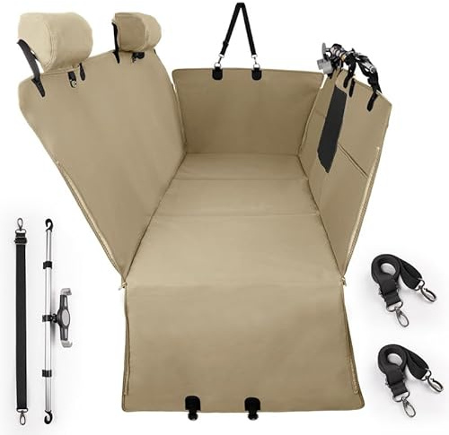 Easeadd Hundedecke Auto Rückbank, Extra Stabiler Hunde Autositz-Beige | Hunde Autositz Rückbank Verbreitert, Autoschondecke Hund Rücksitz mit Harter Unterseite, wasserdichte & Anti-Kratz