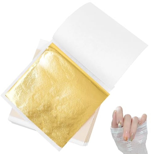 Zatixbu 200 fogli di imitazione foglia d'oro, 8,5 x 8 cm, per pittura acrilica, decorazione di mobili, fai da te e artigianato, pellicola dorata di alta qualità