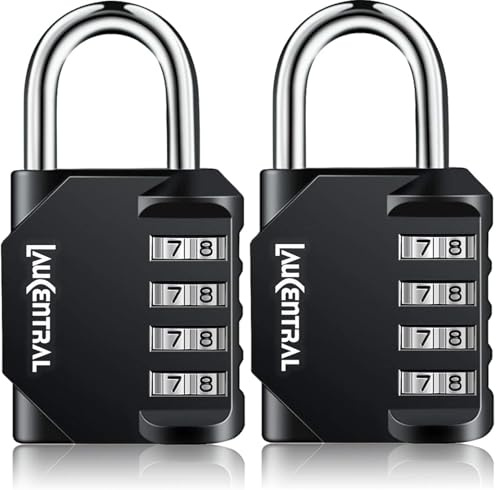 4 Digit Combination Padlock - Weatherproof Outdoor Lock for Gym Locker & School Locker, Heavy Duty Resettable Code Lock for Garage, Shed, Fence & Toolbox（Black, 2 Pack）