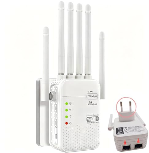 Répéteur WiFi,Extender WiFi, Amplificateur WiFi 300Mbps, WiFi Extender Couvre Jusqu'à 1600m², 2 Ports LAN, Répéteur/AP Mode, Repeteur WiFi pour la Maison et Le Bureau