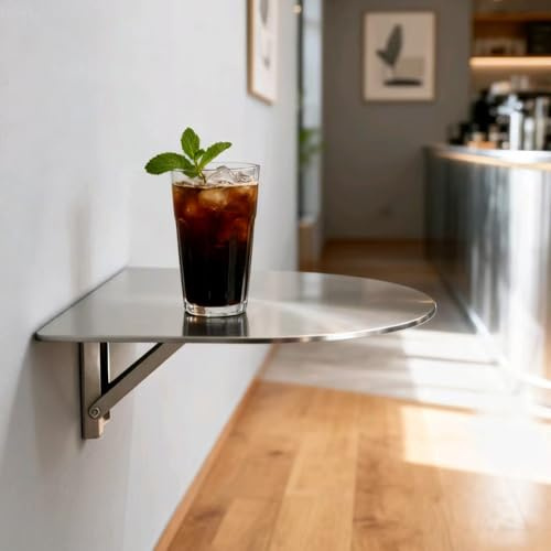 QSPNVFB Semicerchio Tavolo Pieghevole A Muro, Piccolo Tavolino Da Caffè Da Parete Acciaio Inox Tavolo Da Bar Scomparsa Scaffale A Muro Per Balcone Cucina(Silver,30cm(12))