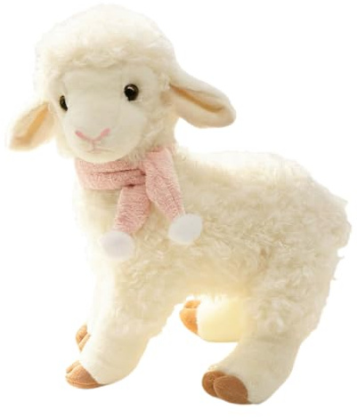 TROYSINC Weiches Lamm Kuscheltier, Lamm Plüschtier mit Schal, Flauschiges Schaf Kuscheltier, Niedliches Schaf Plüschpuppen Geschenk Kinderspielzeug (26cm)
