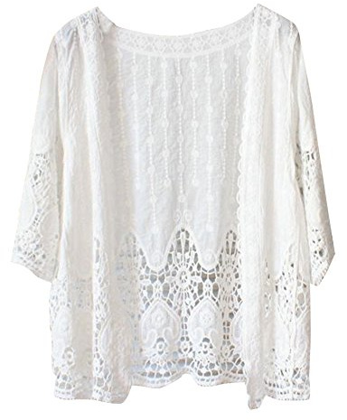 LaoZan Femme Rétro Manches Broderie Dentelle Crochet T-Shirt Top Cardigan Blouse Tunique