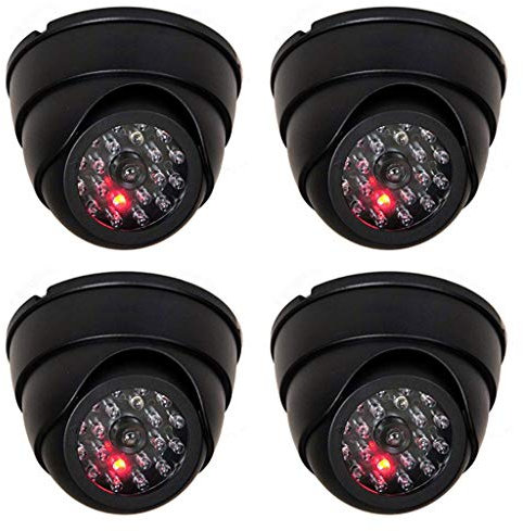 O&W Security 4 cámaras falsas con objetivo y LED intermitente para seguridad de mercancías para interiores y exteriores