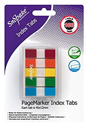 Snopake Index Tab Pagemarker mit farbkodierten Spitzen, 45 x 12 mm, 100 Taben, sortiert [Ref: 15844]
