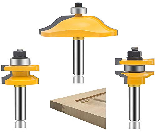 LUBEIN 3 PCS Router Bit Set, 1/2-Inch Shank Round Over Raised Panel Cabinet Door Rail and Stile Router Bits, Woodworking Wood Cutter, Wood Carbide Groove Tongue Milling Tool (R-25)