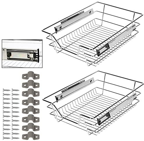 SWANEW 2 Stück 40CM Küchenschublade | Verchromt Teleskopschublade | Küchenschrank | Korbauszug | Schrankauszug vollauszug