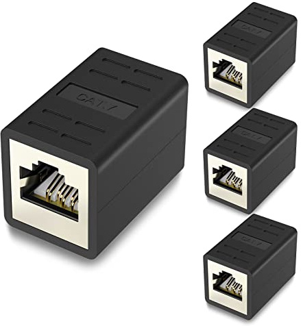 VCELINK RJ45 Kupplung, LAN Kabel Verlängerung Geschirmt, Cat7/Cat6a/Cat6/Cat5e Netzwerkkabel Verbinder, LAN Verbinder POE, LAN Verlängerung Buchse zu Buchse, Schwarz, 4 Stück