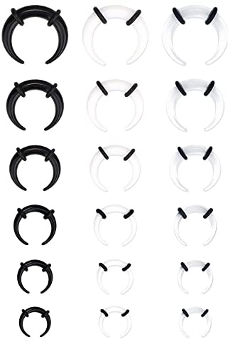 ORAZIO 18 Stück 14G-4G Acryl Pincher Tapers Septum Ring C Form Buffalo Stretcher Expander mit schwarzen O-Ringen zum Dehnen von durchstochenem Nasenohrknorpel