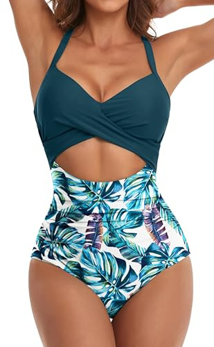Eomenie Women's Tummy Control One Piece Swimsuit Cutout Bathing Suit M