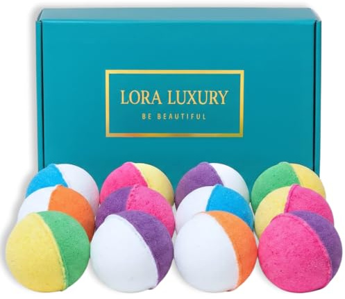 Set 12 Bombas de Baño Coloridas LORA LUXURY – Bolas Efervescentes Aromáticas, Hidratantes y Relajantes – Regalo Ideal para Mujer, Spa en Casa